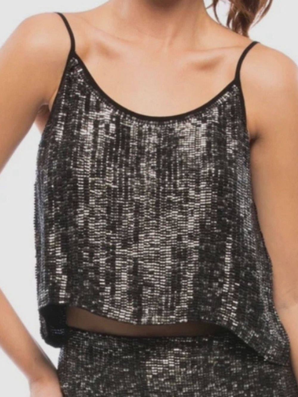 MLV Black/Gray Ozzy Rectangle Beading Cami Tank Small